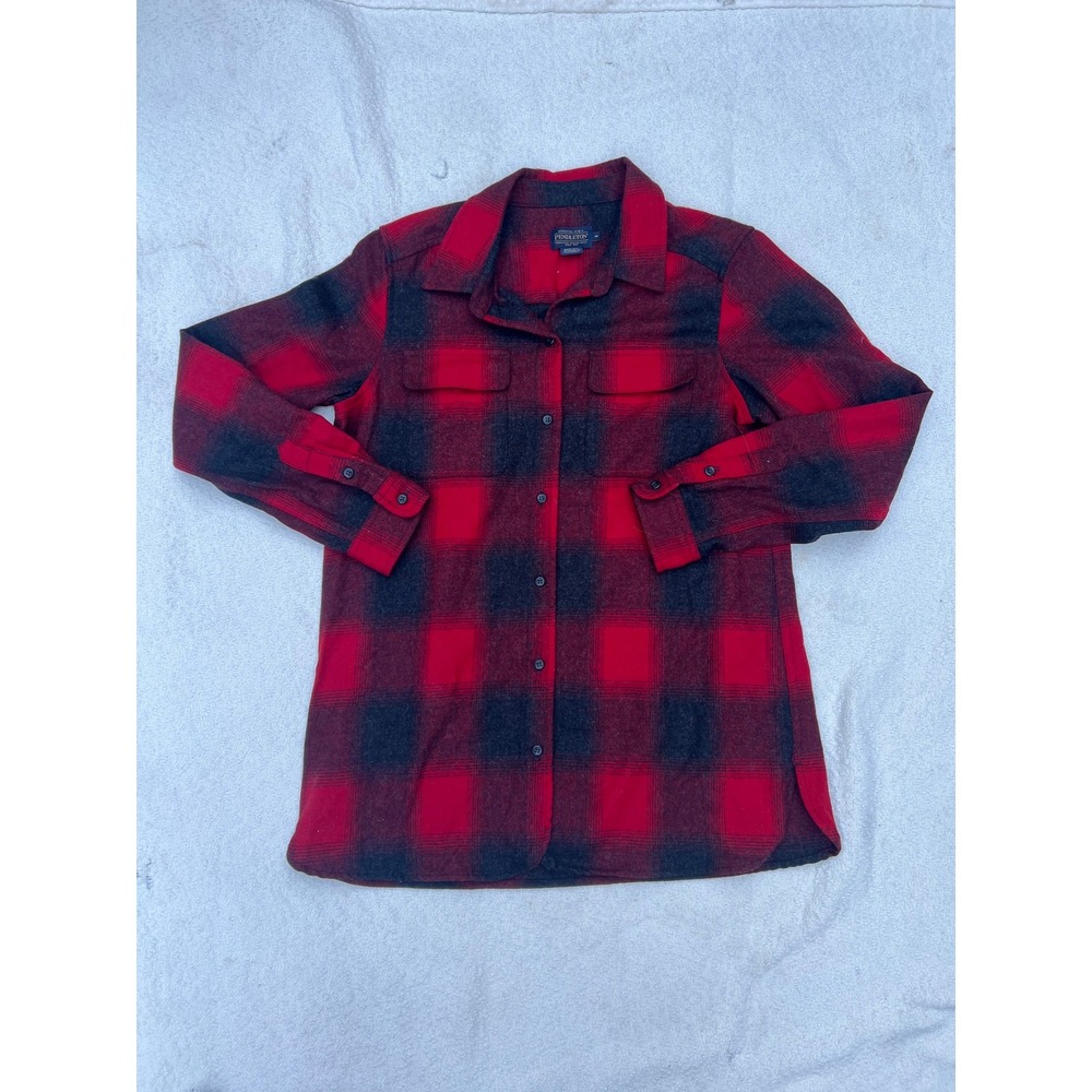 Pendleton Womens Red Black Buffalo Plaid Wool Blend Button Down Shirt Size M